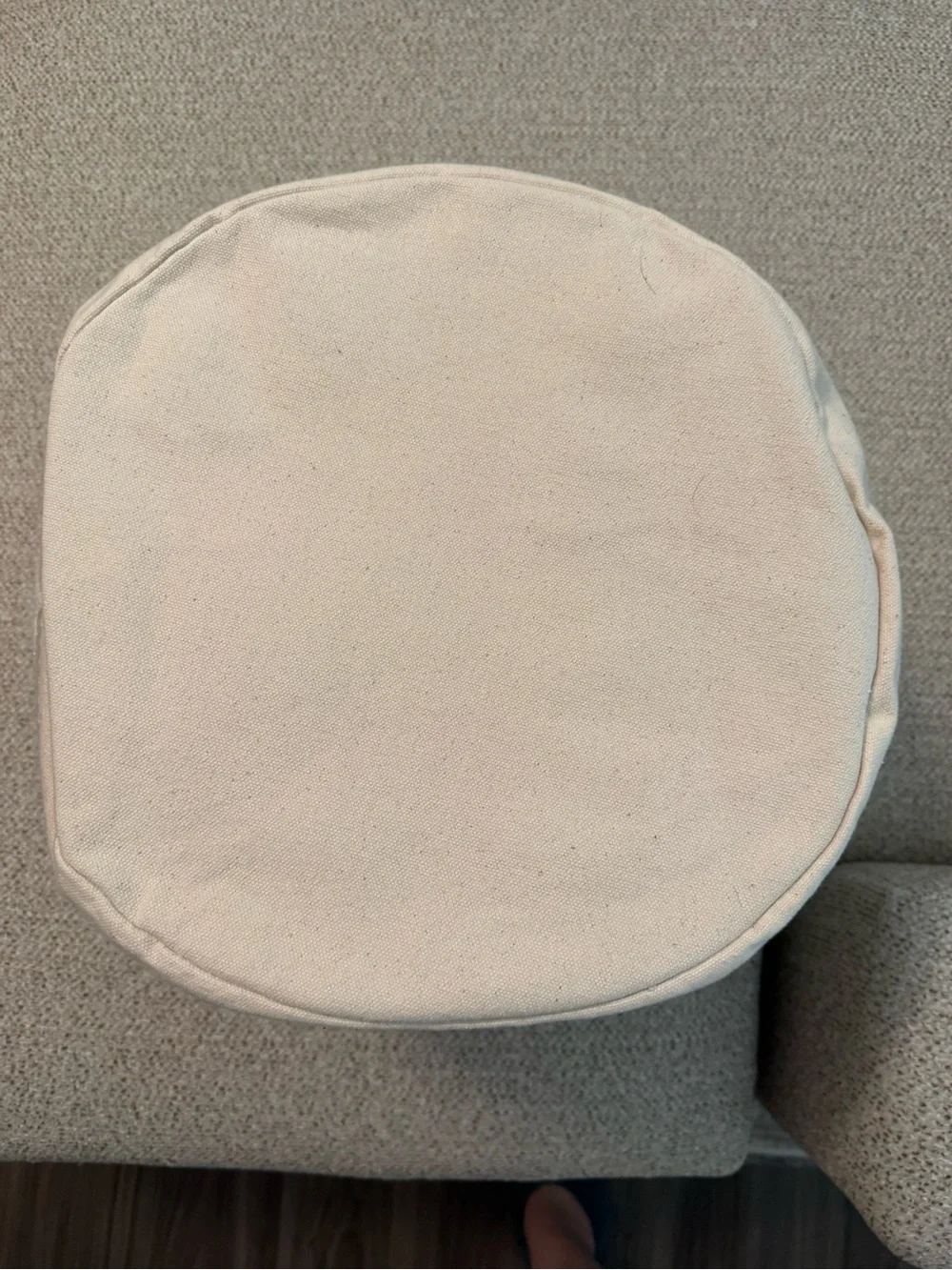 Crane baby Cream Textured Pouf Ottoman with Geometric Embroidery
